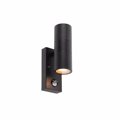 Applique murale extérieure noire 2 lumières avec détecteur de mouvement IP44 – Duo