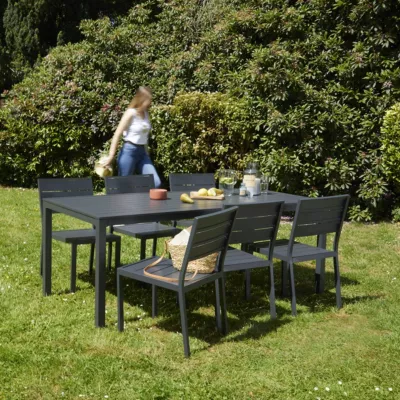 Salon de jardin en aluminium gris – 6 chaises