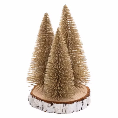 Sapins de table doré sur rondin h20cm – feeric lights & christmas