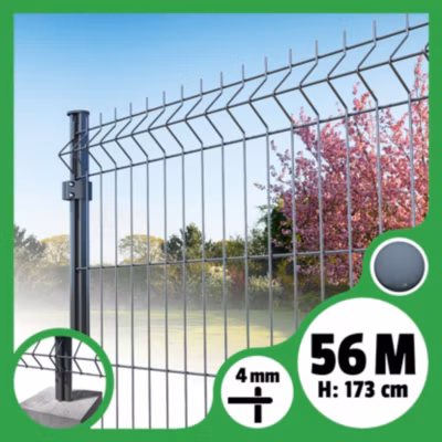 Kit grillage rigide poteaux ronds – longueur 56 mètres – 173 cm, Gris Anthracite, A sceller