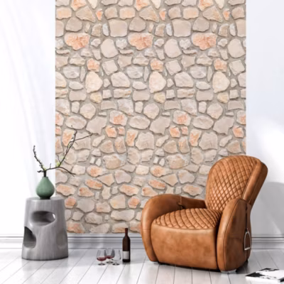 Papier peint intissé pré-encollé – MUR DE PIERRE CLAIRE – 1 rouleau de 300x60cm