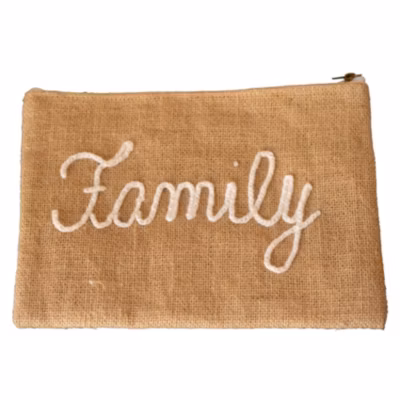 Pochette Jute « Family » (27×20 cm – Naturel)