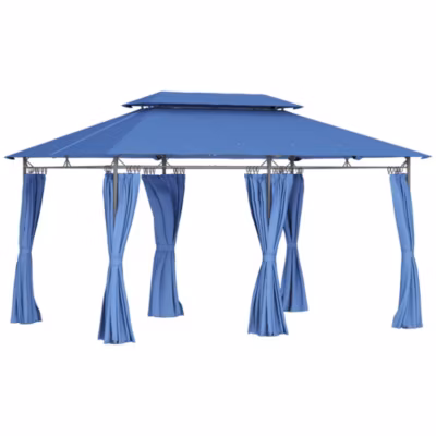 Tonnelle barnum 3 x 4 m 6 rideaux amovibles double toit métal époxy polyester bleu