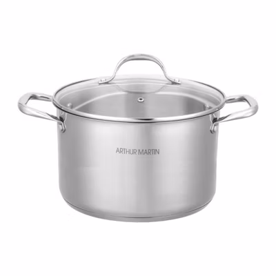 Arthur Martin Marmite 32 cm Acier inoxydable 12 litres Couvercle verre Tous feux