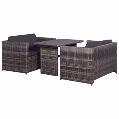 vidaXL Mobilier de bistro 3 pcs avec coussins Résine tressée Gris