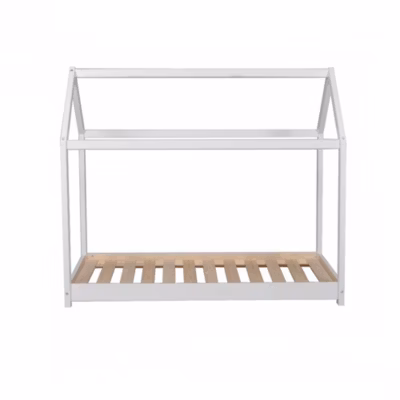 Lit cabane PANDA 90×190 + 1 sommier + matelas IRIS / Blanc