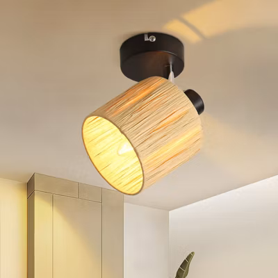 ZMH Plafonnier Rétro Noir E14 en Papier Naturel pour Chambre à Coucher
