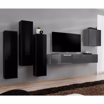 Meuble TV Mural Design « Switch III » 330cm Noir & Gris