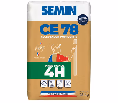 CE 78 Rapide Semin , Enduit pour Réaliser les Joints de Plaques de Plâtre, Temps de Prise 4 Heures, Intérieur, Sac de 25 kg