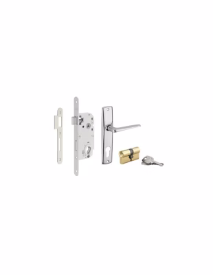 Serrure encastrable à cylindre + poignées Ares, axe 40mm, bouts ronds, blanc, 3 clés – THIRARD