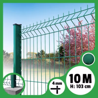 Kit grillage rigide poteaux H – longueur 10 mètres – 103 cm, Vert, A sceller