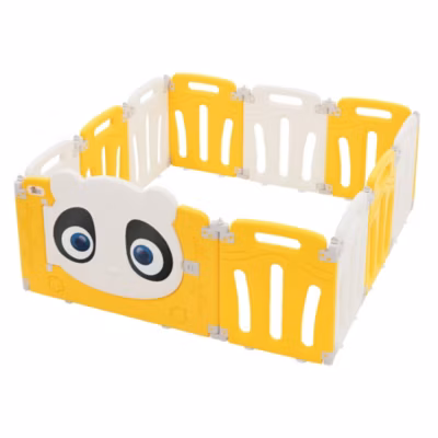 Parc bébé modulable design panda avec barrière sécurité blanc-jaune 120×120 cm