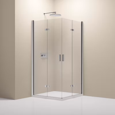 Cabine de douche d&rsquo;angle verre 8mm Cabine de douche intégrale Parre douche 2 portes pliantes angle – NT213 – 90x90x195cm, Chrome