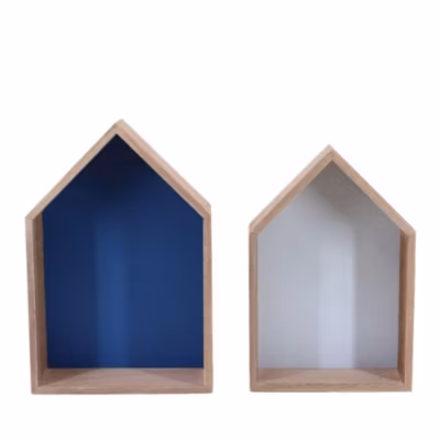 Lot de 2 étagères murale bleu forme maison