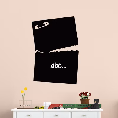 Sticker ardoise tableau noir – stickers muraux adhésif effaçable – EPINGLE ET PAPIER DÉCHIRÉ – 40x30cm