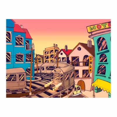 Papier peint intissé panoramique street art morning in a city 250×193 cm