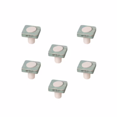 6 Un. bouton poignées de meuble pour  bébé carré bois vert  SHABBY CHIC 35x35MM pour tiroir commode et armoire