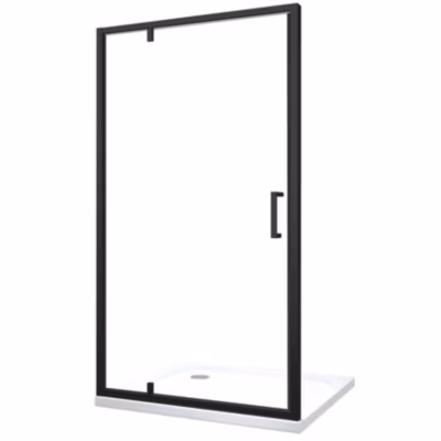 Porte de douche à ouverture battante roto-translante avec pivots asymétriques, cadre noir mat réversible Cm 76-79 H 200