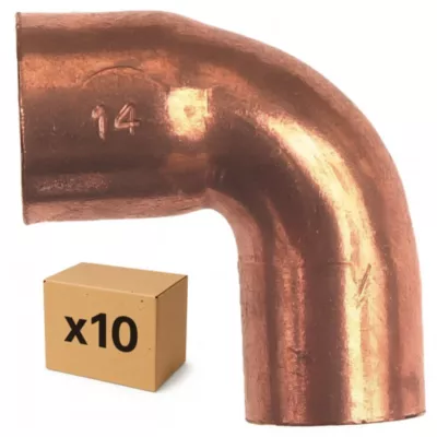 PACK de 10 coudes cuivre à souder 90 degrés femelle/femelle installation de plomberie chauffage sanitaire pour cuivre diamètre 22