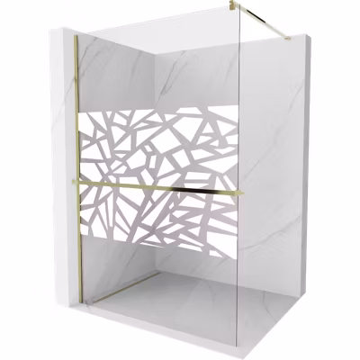 Mexen Kioto+ paroi de douche avec étagère Walk-in 100 x 200 cm, motif blanc, or – 800-100-121-50-85
