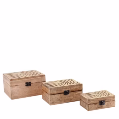 Set de 3 boîtes en bois couvercle or