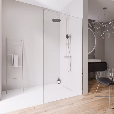 Paroi de douche italienne 130x220cm, verre NANO 10mm, profilé mural inox chrome, sans profilé sol – EX102-2