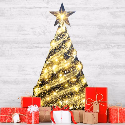 Sticker Noël sapin scintillant – Autocollants stickers adhésifs noël – décoration fêtes – 80x50cm
