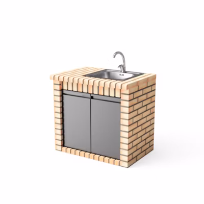 MOVELAR – Module latéral avec évier, robinet et portes VOLTERRA pour Barbecue en Béton Préfabriqué – Usage Extérieur