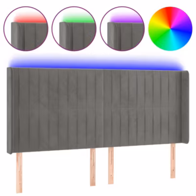 vidaXL Tête de Lit à LED Meuble de Chambre à Coucher Accessoire de Lit Double Tête de Cadre de Lit Intérieur Gris Clair 3124340