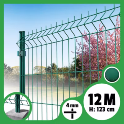 Kit grillage rigide poteaux ronds – longueur 12 mètres – 123 cm, Vert, A sceller