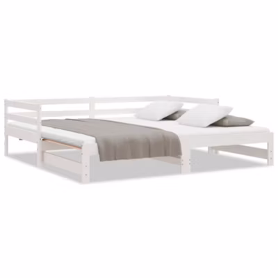 Lit adulte, Lit coulissant, Lit extensible sans matelas blanc 2x(90×200) cm