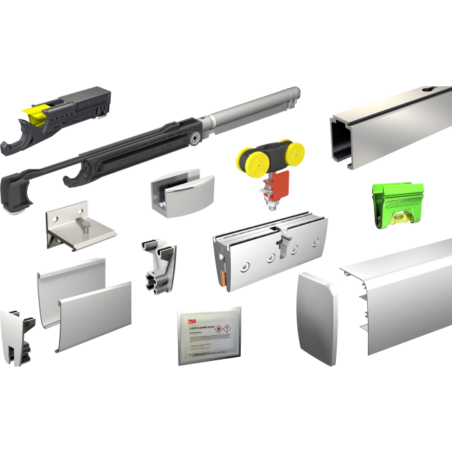 Kit complet – porte coulissante en verre – rail 2 m – SAF GLASS 80 MANTION