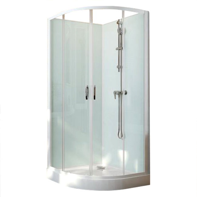 Cabine de douche 1/4 rond 90 cm Iziglass 2 coulissante – accès d'angle – mitigeur mécanique LEDA
