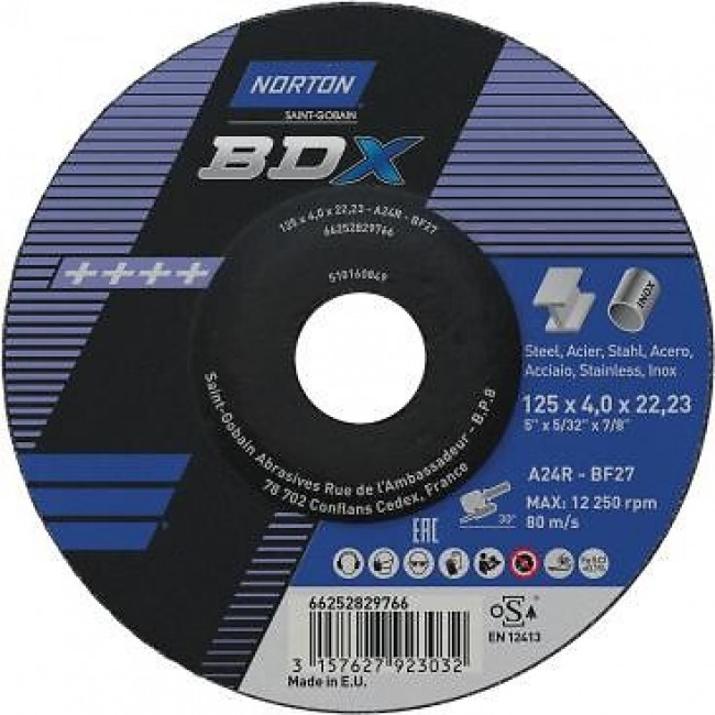 10 meules d'ébarbage BDX à moyeu déporté – 115 x 6,5 x 22,23 mm NORTON