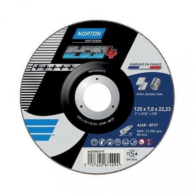 10 disques à ébarber- super bleu 5 métal inox – 125x7x22.23mm-66252828279 NORTON